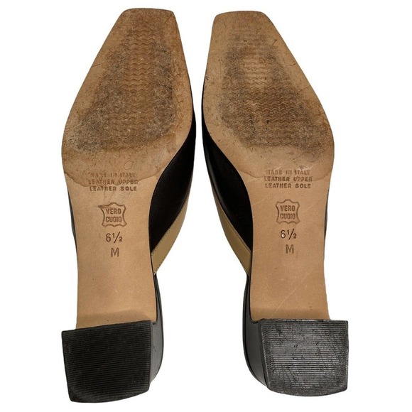 Talbots Womens Italian Leather Slides Mule Block Heels Sz 6.5 Brown - Picture 5 of 5
